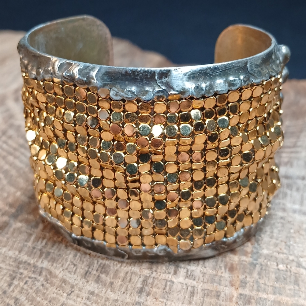 Gold and Silver Modern Brutalist Mesh Bracelet Mikal Winn 2014 5"